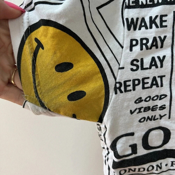 On Fire Womens Allover Graphic White T-Shirt “God is all you need” Large Smiley - Picture 7 of 10